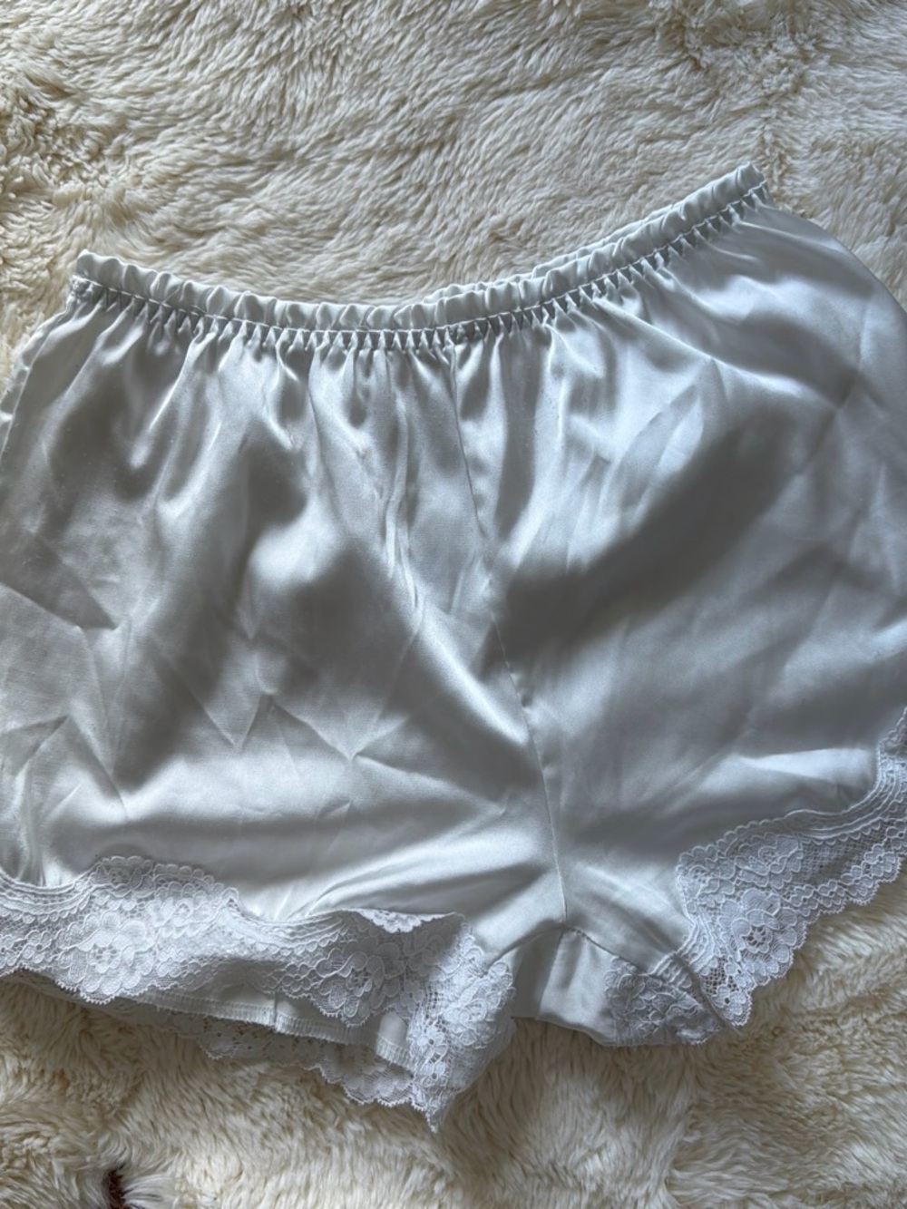 Lace-Trim Satin Sleep Shorts - White